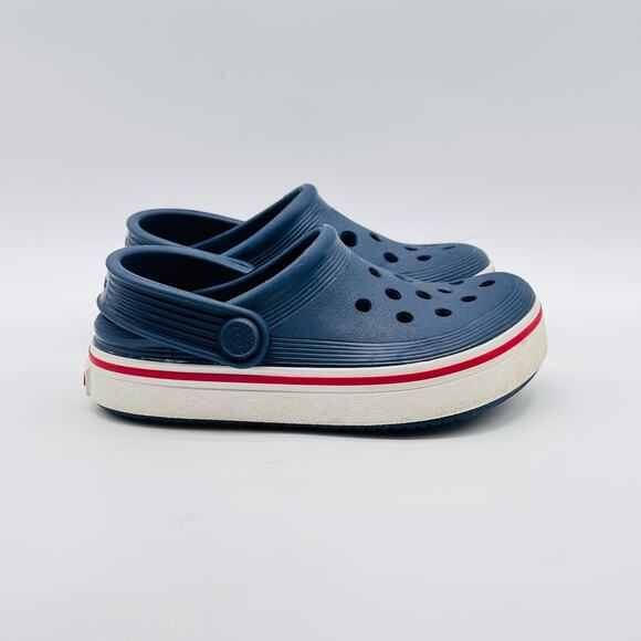 Crocs Boys 9c CrocBand C9 Blue Red White Clogs Mules Casual Comfort Slip On Shoe - Picture 1 of 12